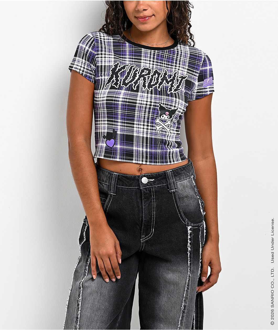 Hello Kitty® and Friends | A.LAB Kuromi™ Punkyfun Purple Plaid Crop T-Shirt