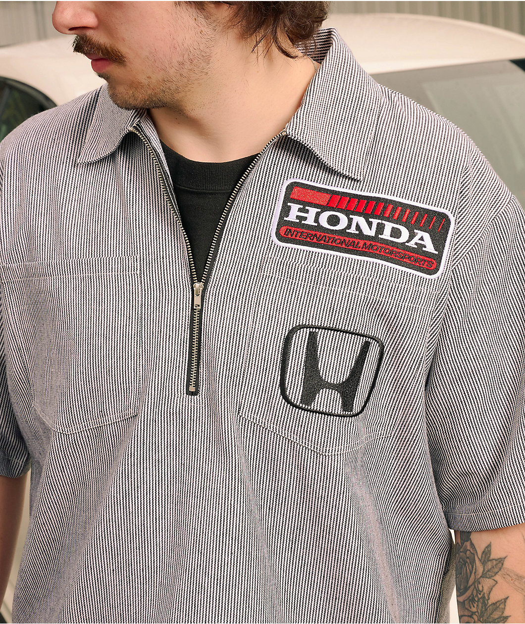 Honda Marked White Quarter Zip Work Shirt
