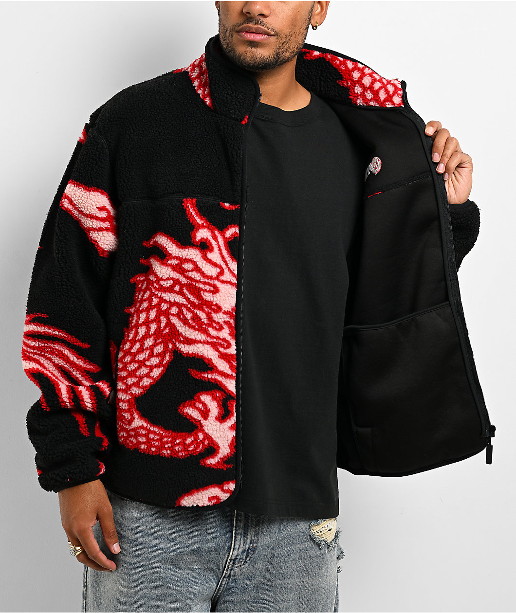 Hypland Year Of The Dragon Black Sherpa Zip Up Jacket