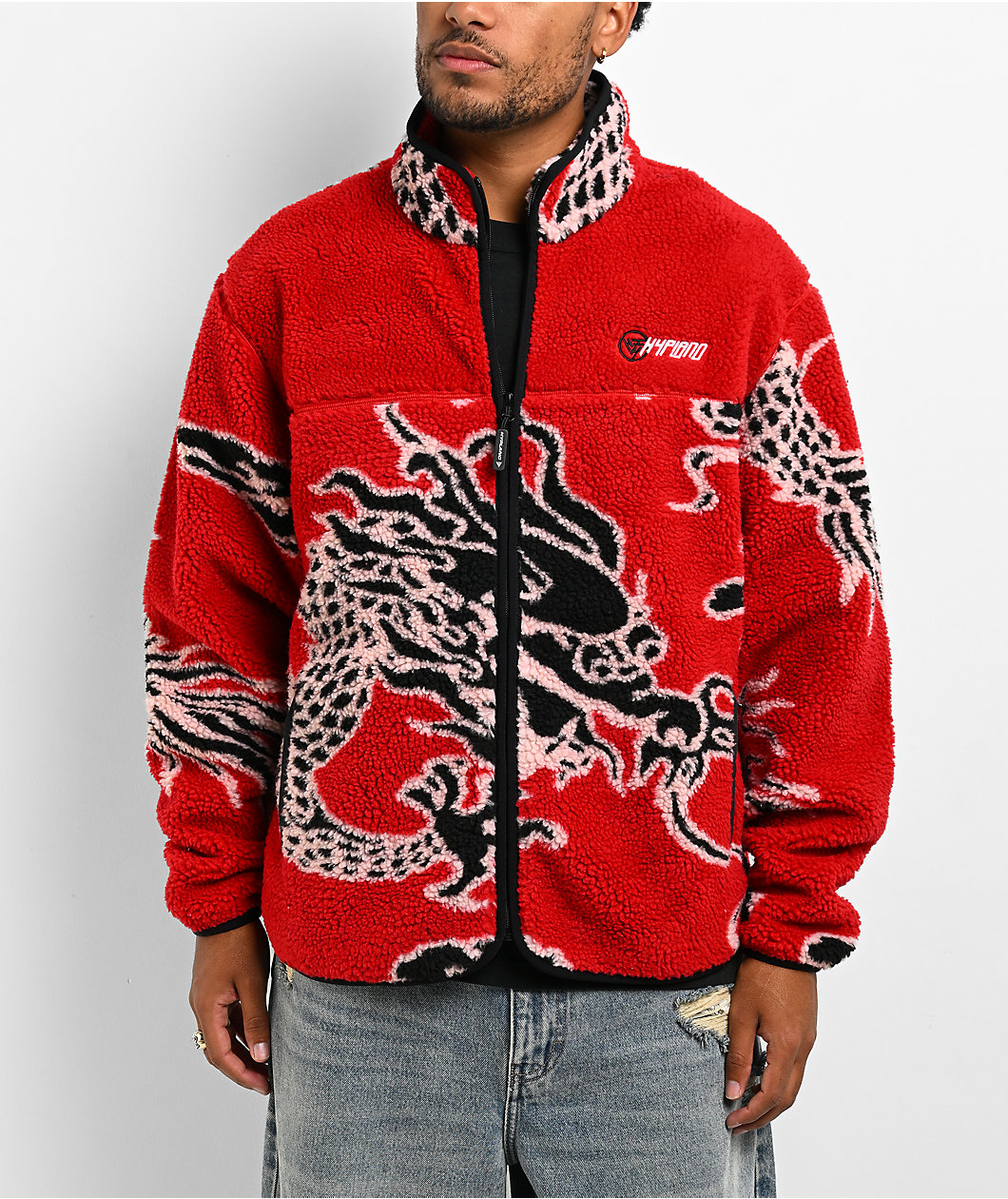 Hypland Year Of The Dragon Red Sherpa Zip Up Jacket