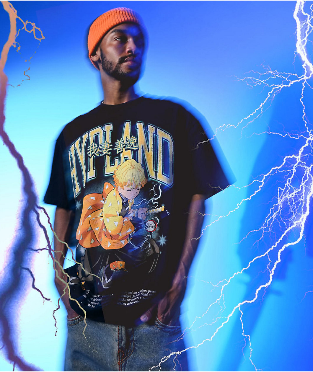Hypland x Demon Slayer Thunder Clap Zenitsu Black T-Shirt