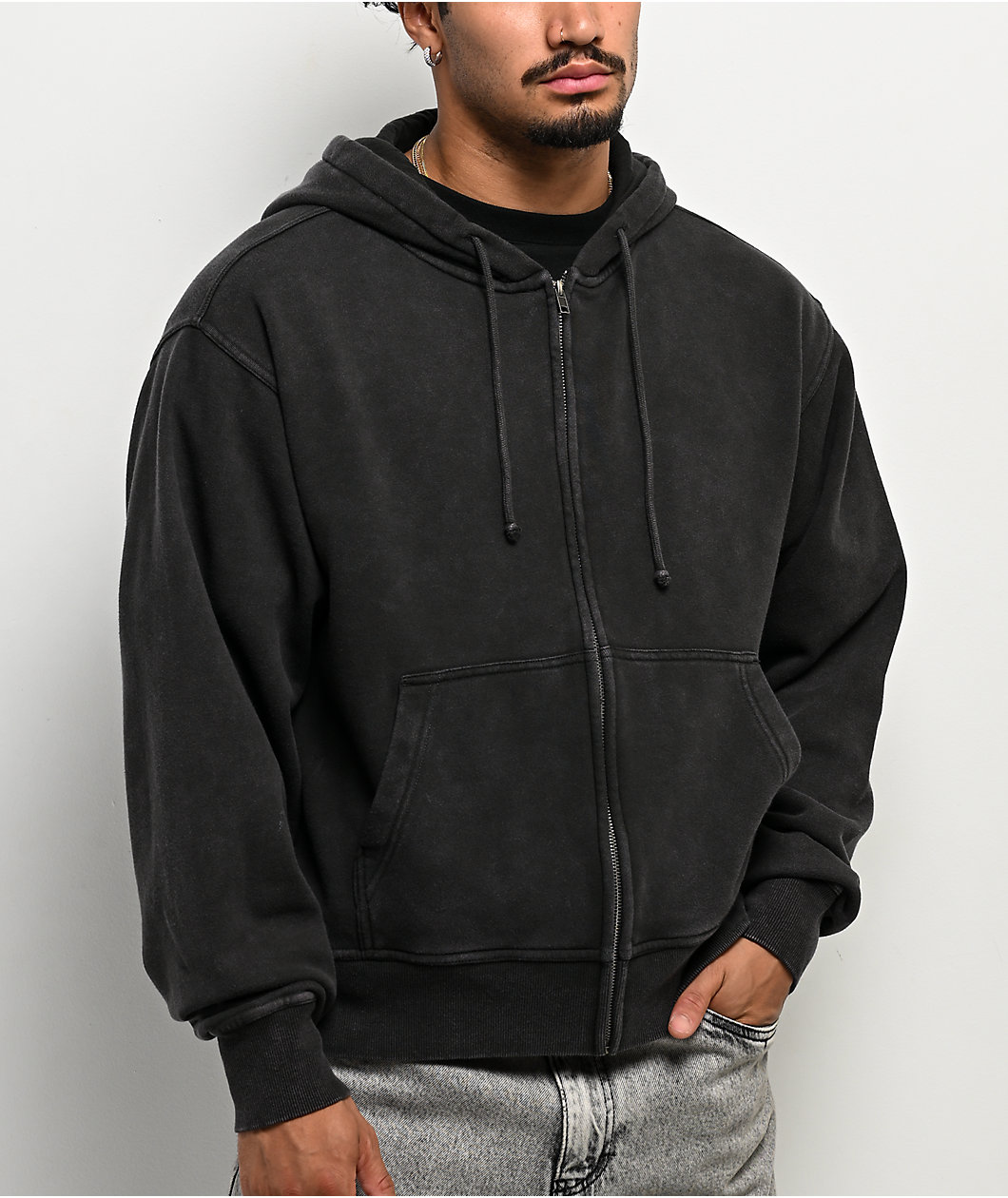 ITA Fractal Black Wash Crop Zip Hoodie