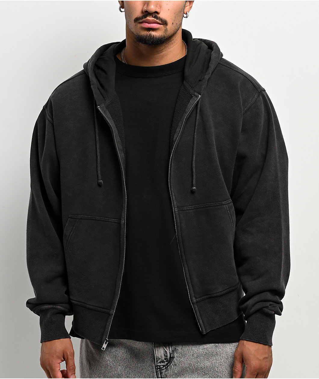 ITA Fractal Black Wash Crop Zip Hoodie