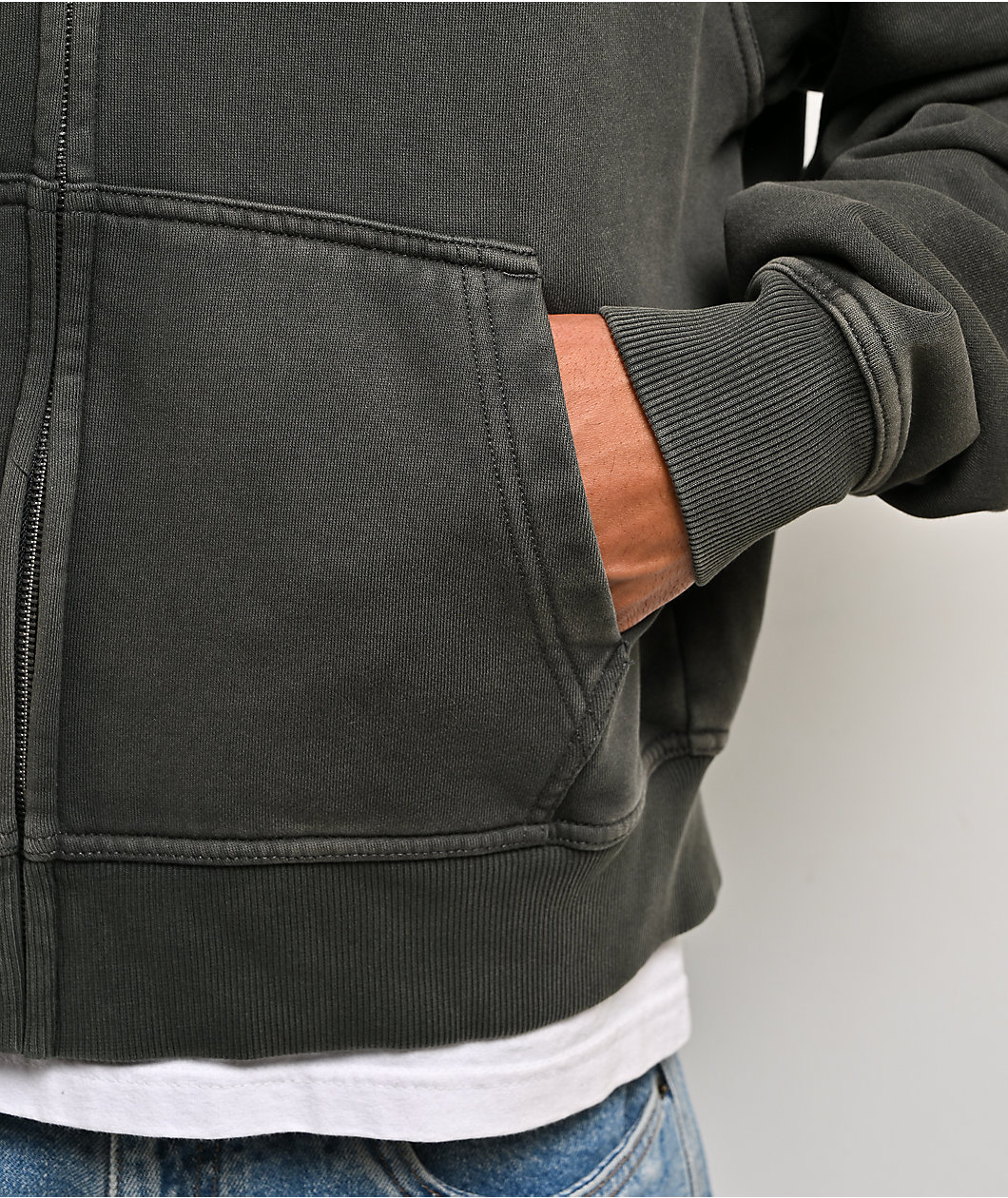 ITA Fractal Black Wash Crop Zip Hoodie