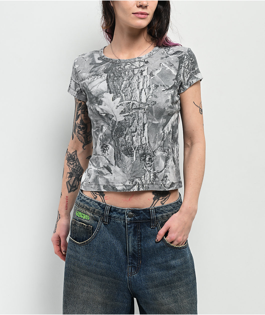 ITA Grey Camo Crop T-Shirt