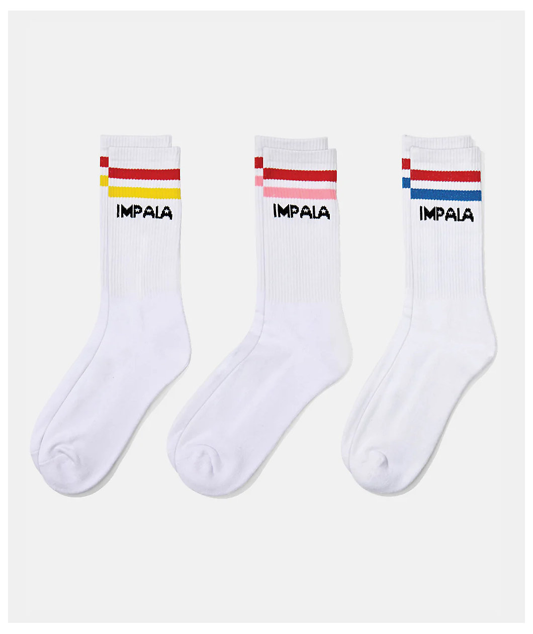 Impala Stripe 3 Pack White Crew Socks