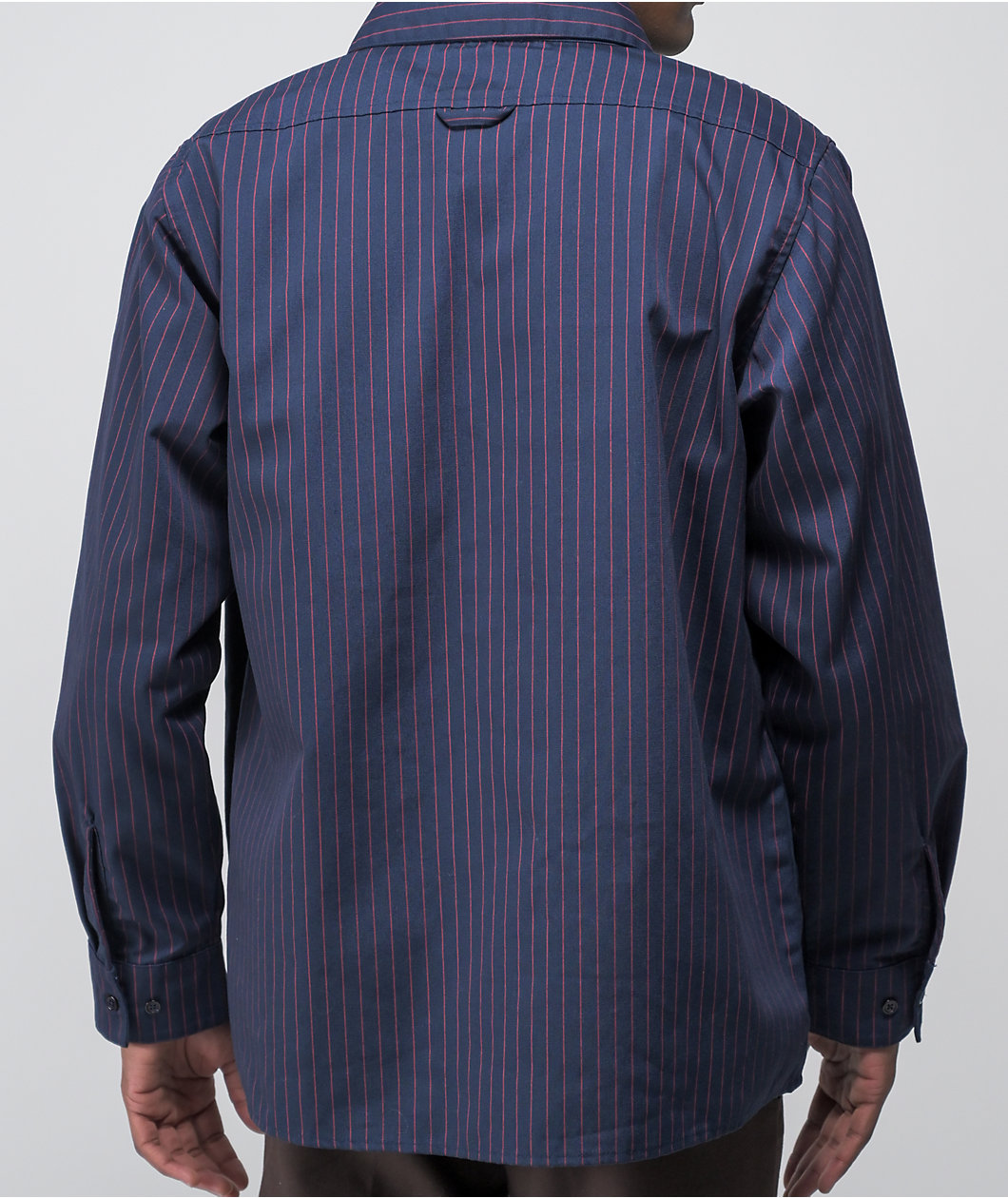 Independent Bar Logo Navy & Red Pinstripe Button Up Shirt