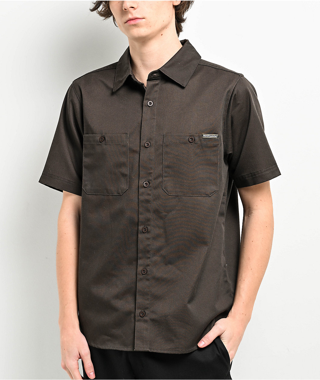 Independent Ride The Best Victory Brown Short Sleeve Button Up Shirt