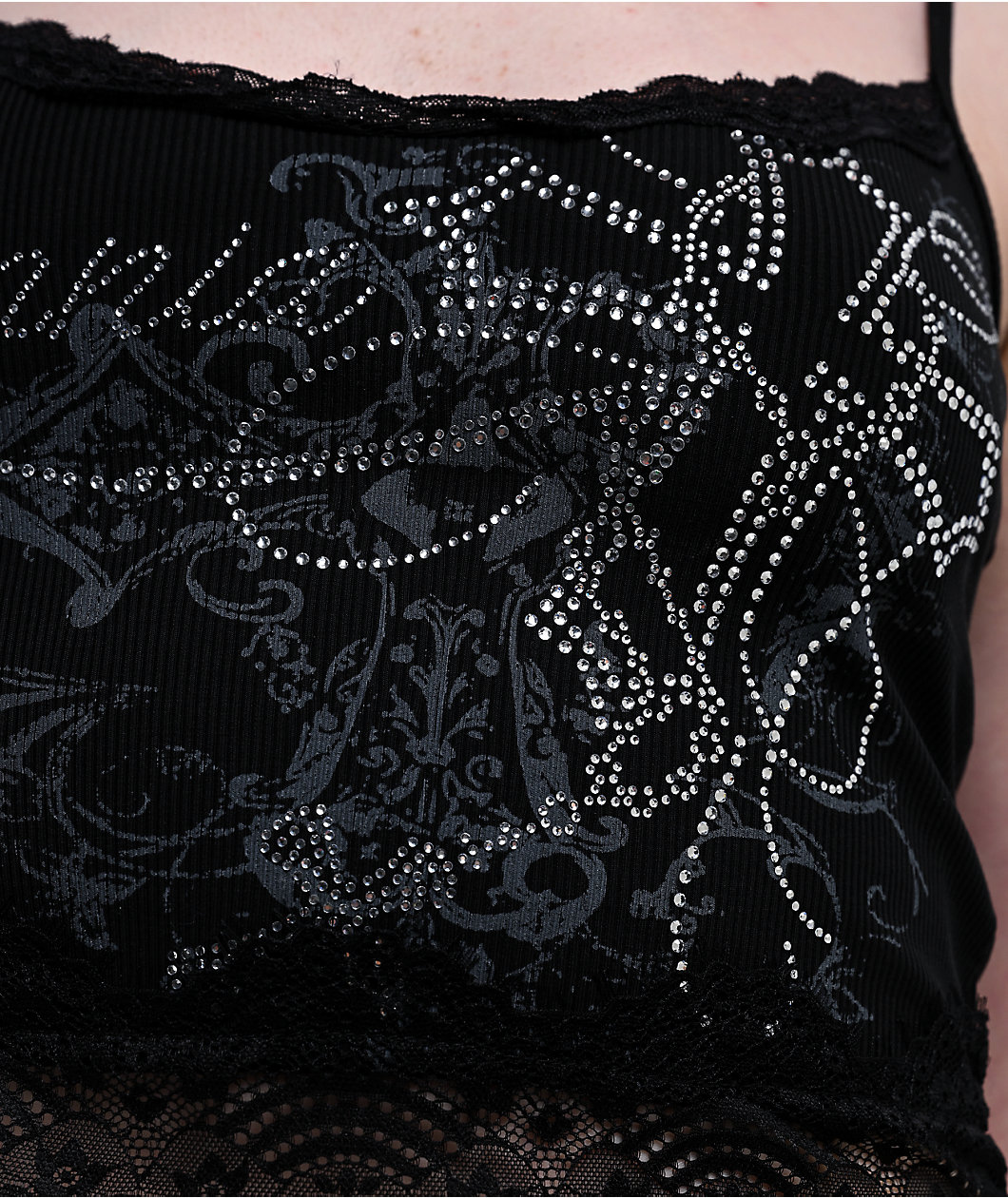 Insomnia Blessed Rhinestone Black Crop Tank Top