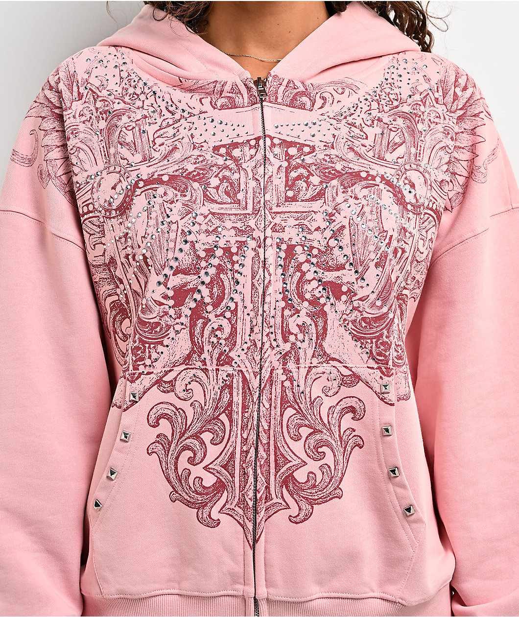 Insomnia Visuals Bonnie Rhinestone Pink Zip Hoodie