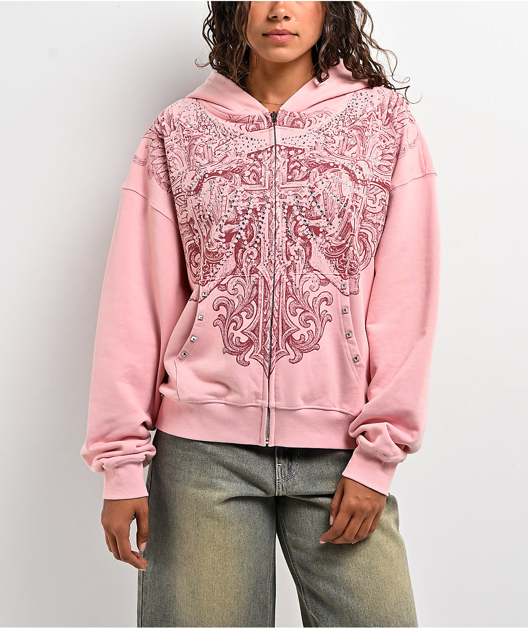Insomnia Visuals Bonnie Rhinestone Pink Zip Hoodie