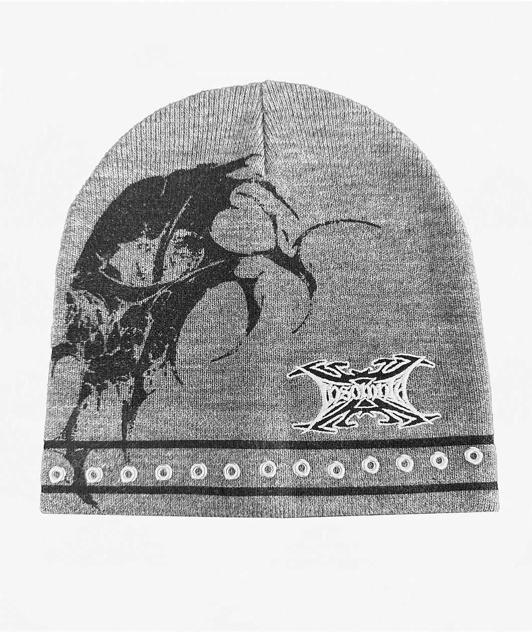 Insomnia Visuals Contrast Stitch Logo Grey Skully Beanie