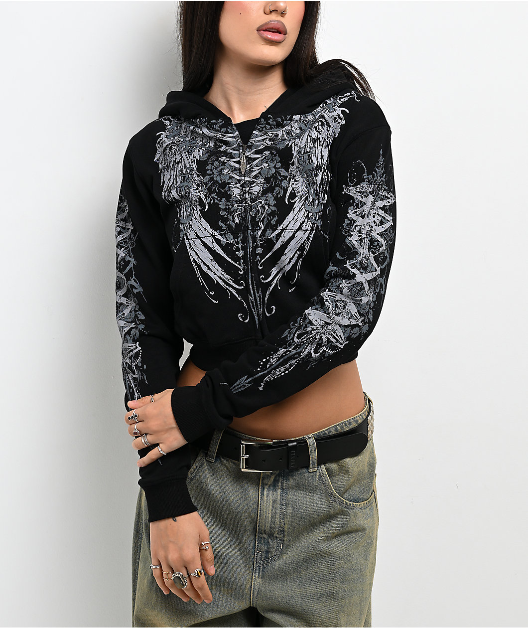 Insomnia Visuals Corset Black Crop Zip Hoodie