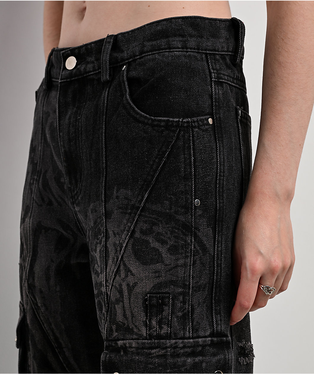 Insomnia Visuals Destroyer Black Wash Wide Leg Cargo Jeans