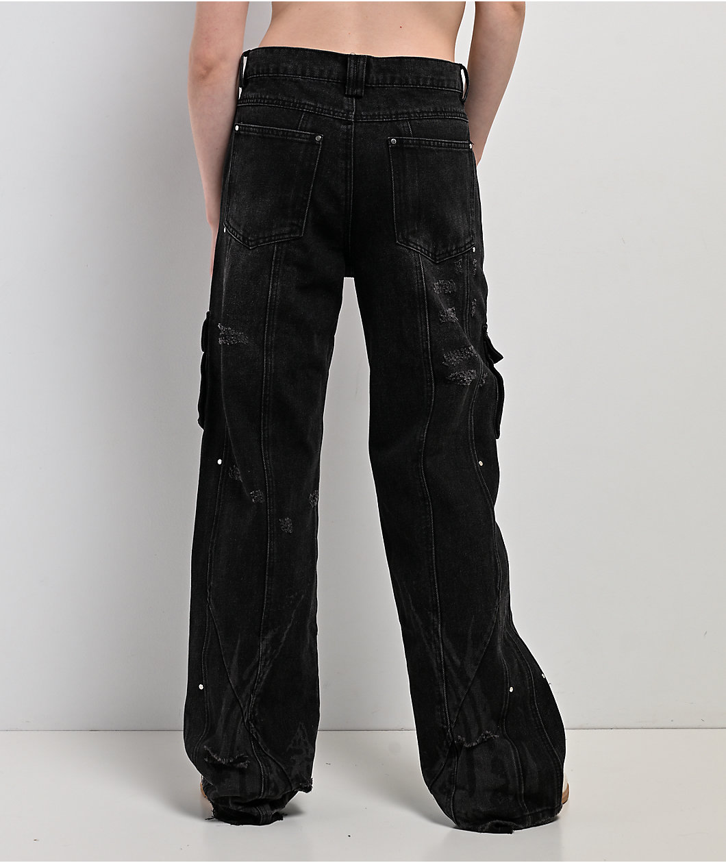 Insomnia Visuals Destroyer Black Wash Wide Leg Cargo Jeans