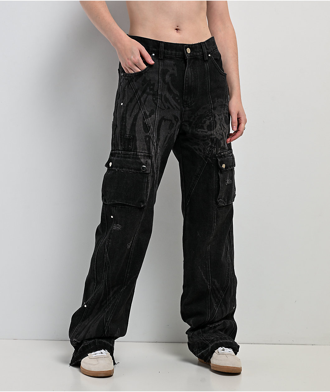 Insomnia Visuals Destroyer Black Wash Wide Leg Cargo Jeans