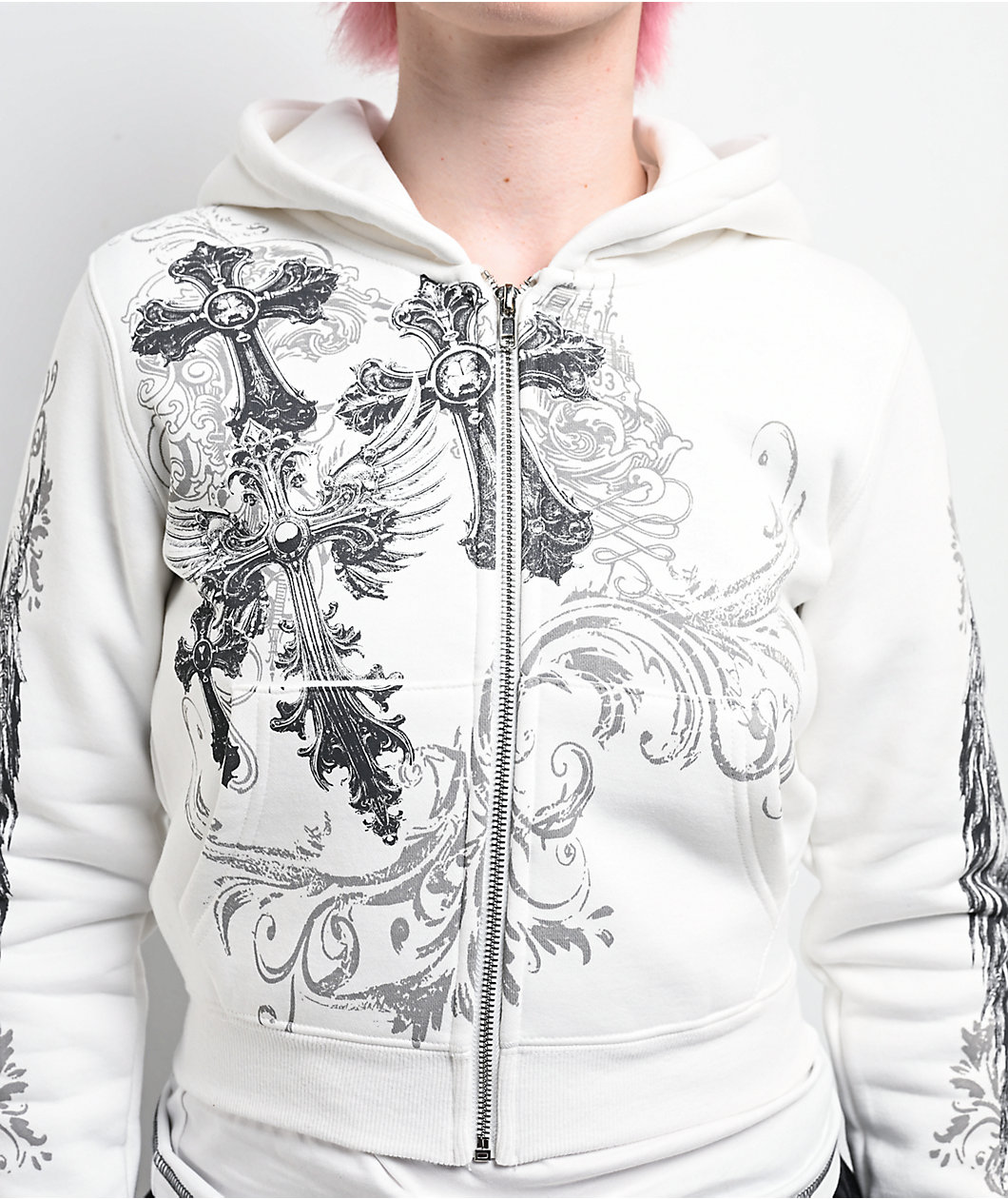 Insomnia Visuals Elegance White Crop Zip Hoodie