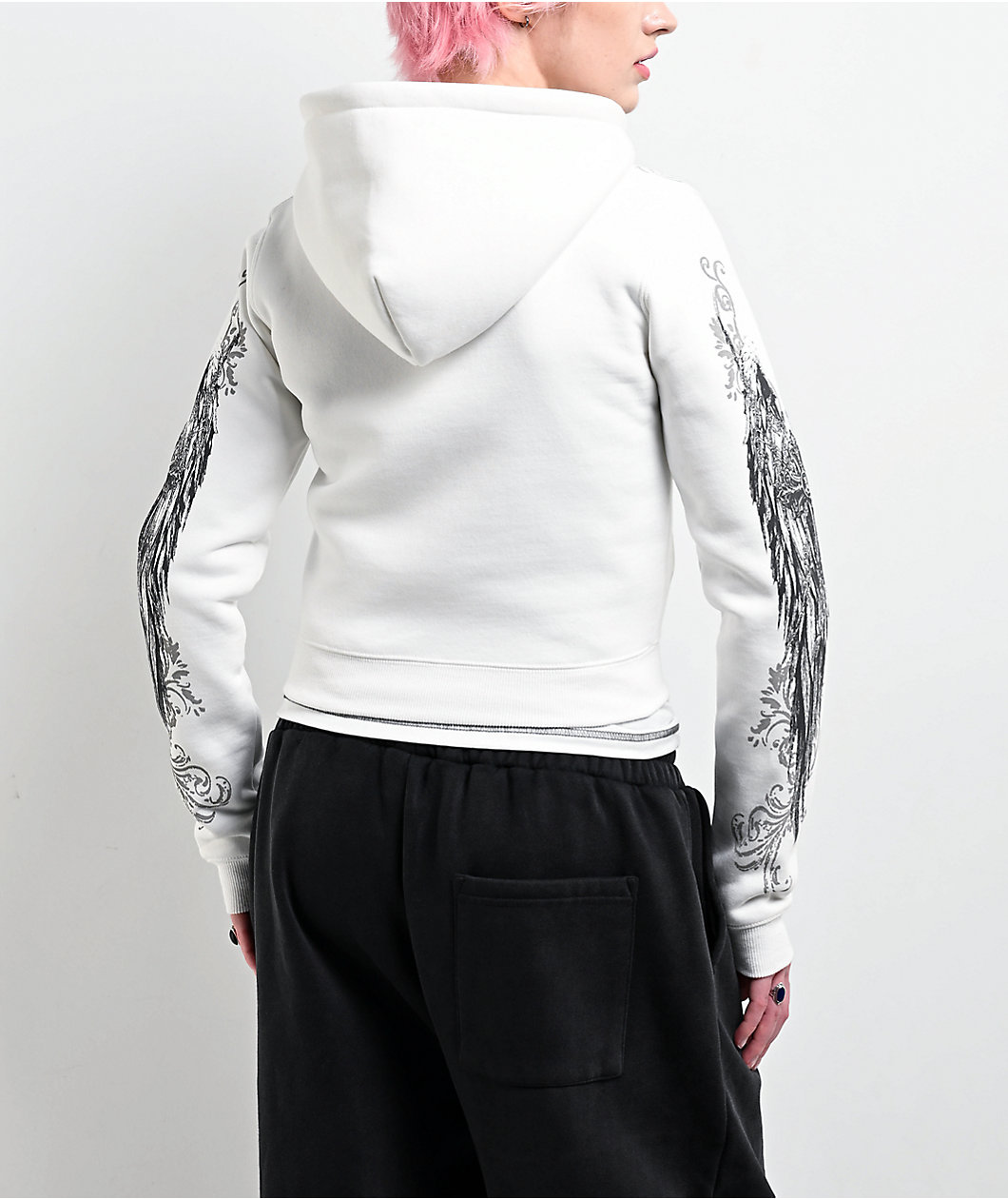 Insomnia Visuals Elegance White Crop Zip Hoodie