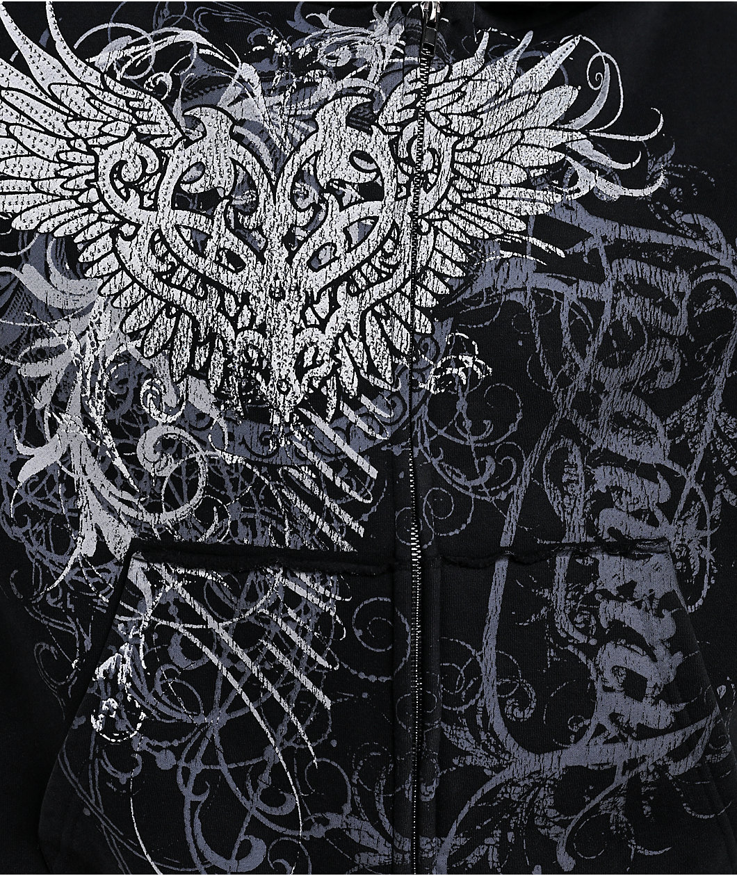 Insomnia Visuals Eternal Rhinestone Black Wash Zip Hoodie