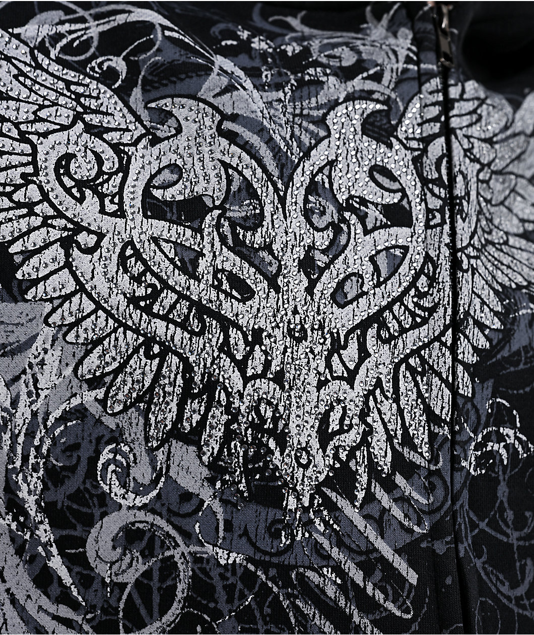 Insomnia Visuals Eternal Rhinestone Black Wash Zip Hoodie