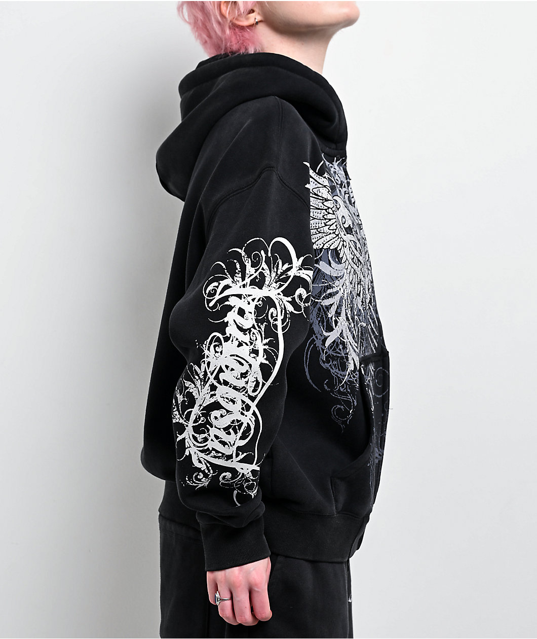 Insomnia Visuals Eternal Rhinestone Black Wash Zip Hoodie