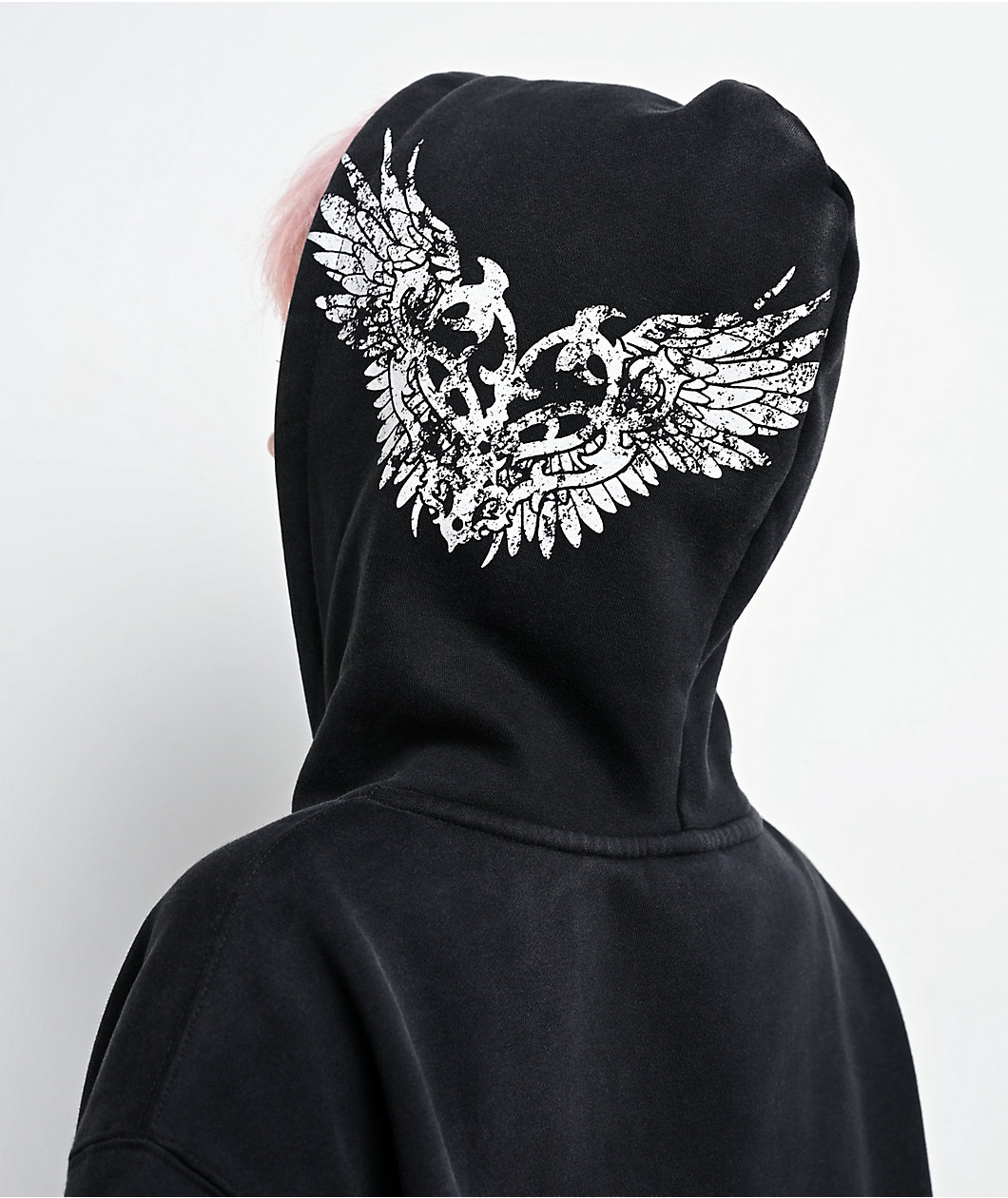 Insomnia Visuals Eternal Rhinestone Black Wash Zip Hoodie