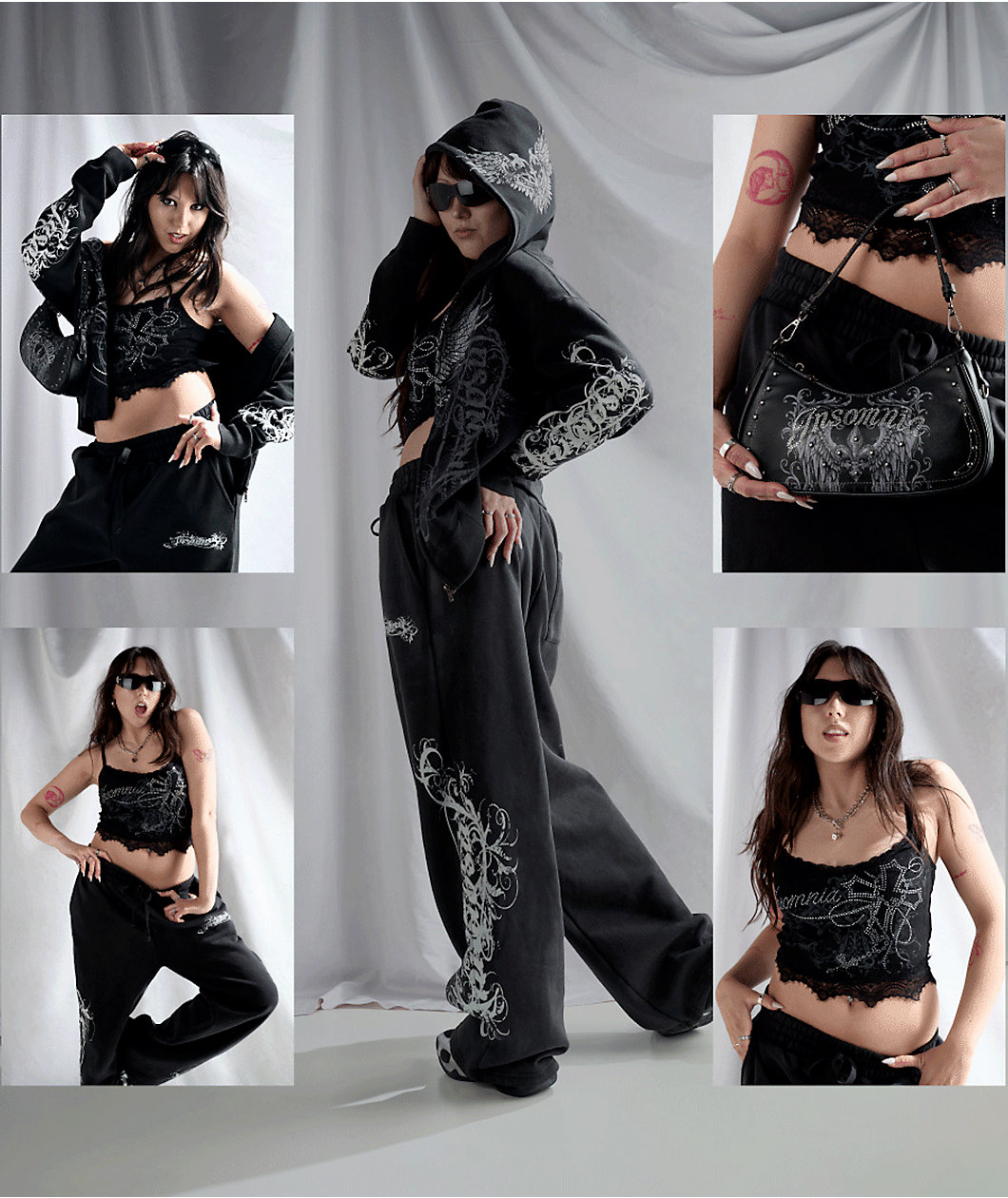 Insomnia Visuals Eternal Rhinestone Black Wash Zip Hoodie