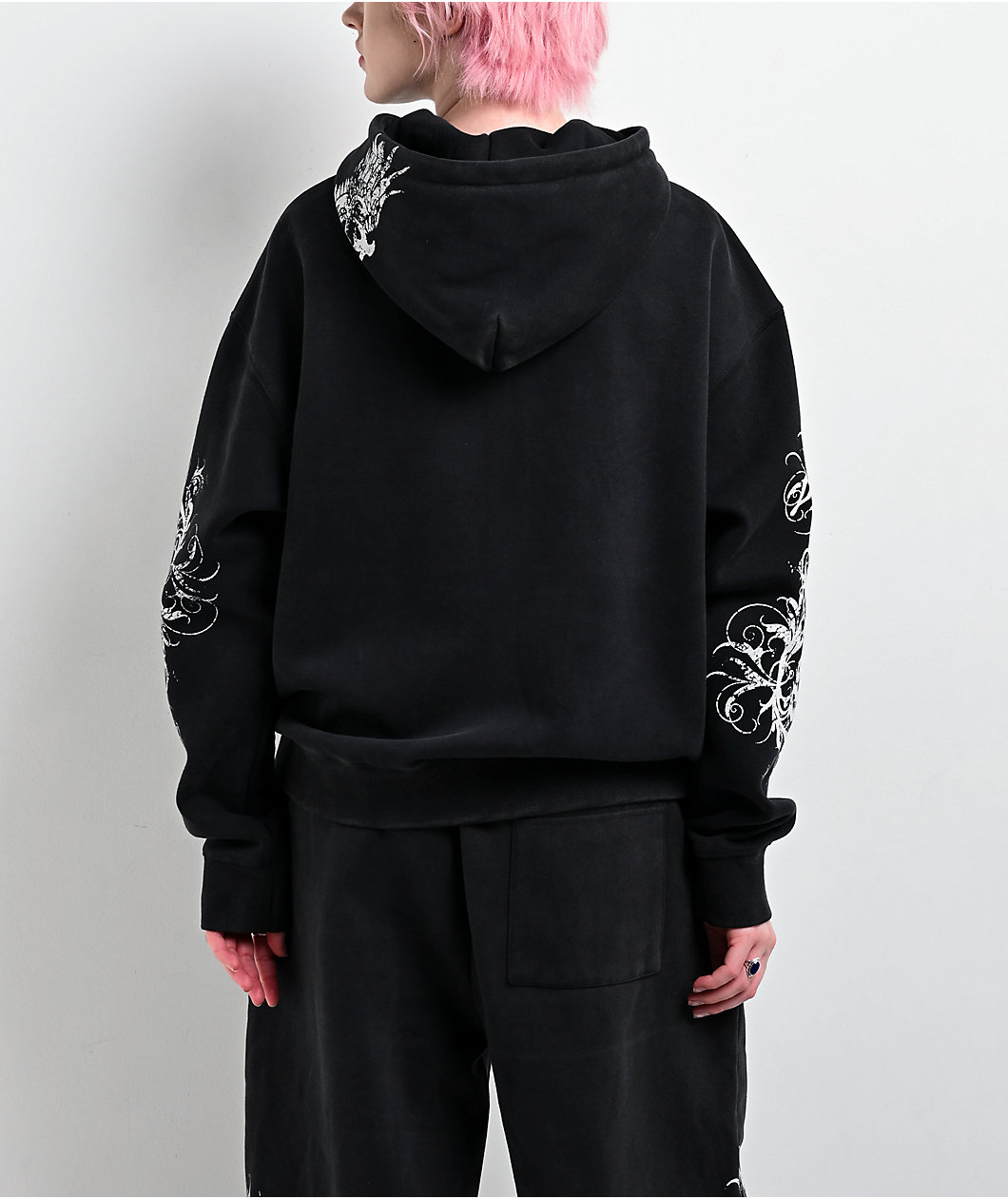 Insomnia Visuals Eternal Rhinestone Black Wash Zip Hoodie