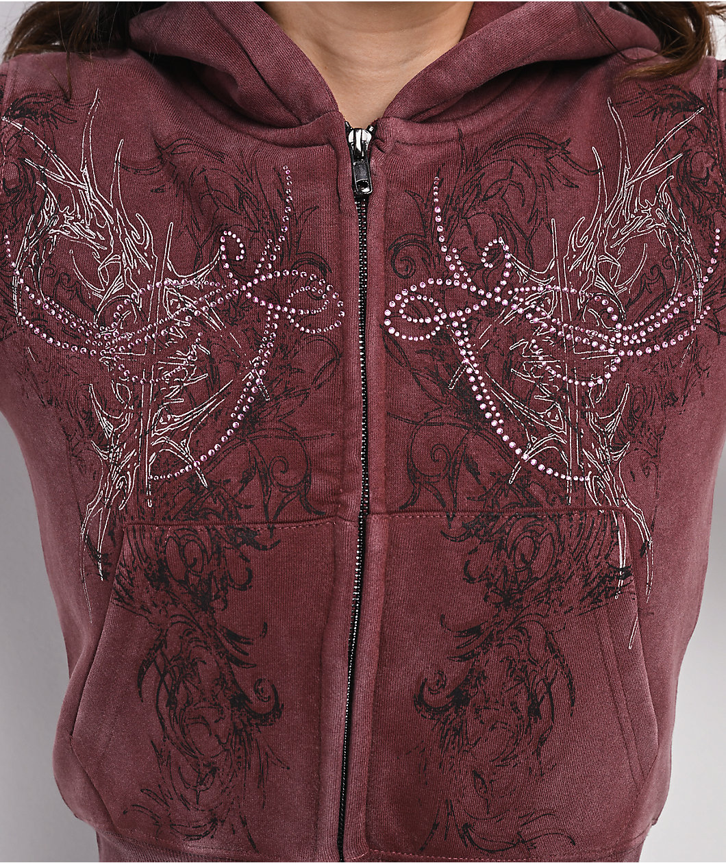 Insomnia Visuals Fever Red Wash Crop Zip Hoodie