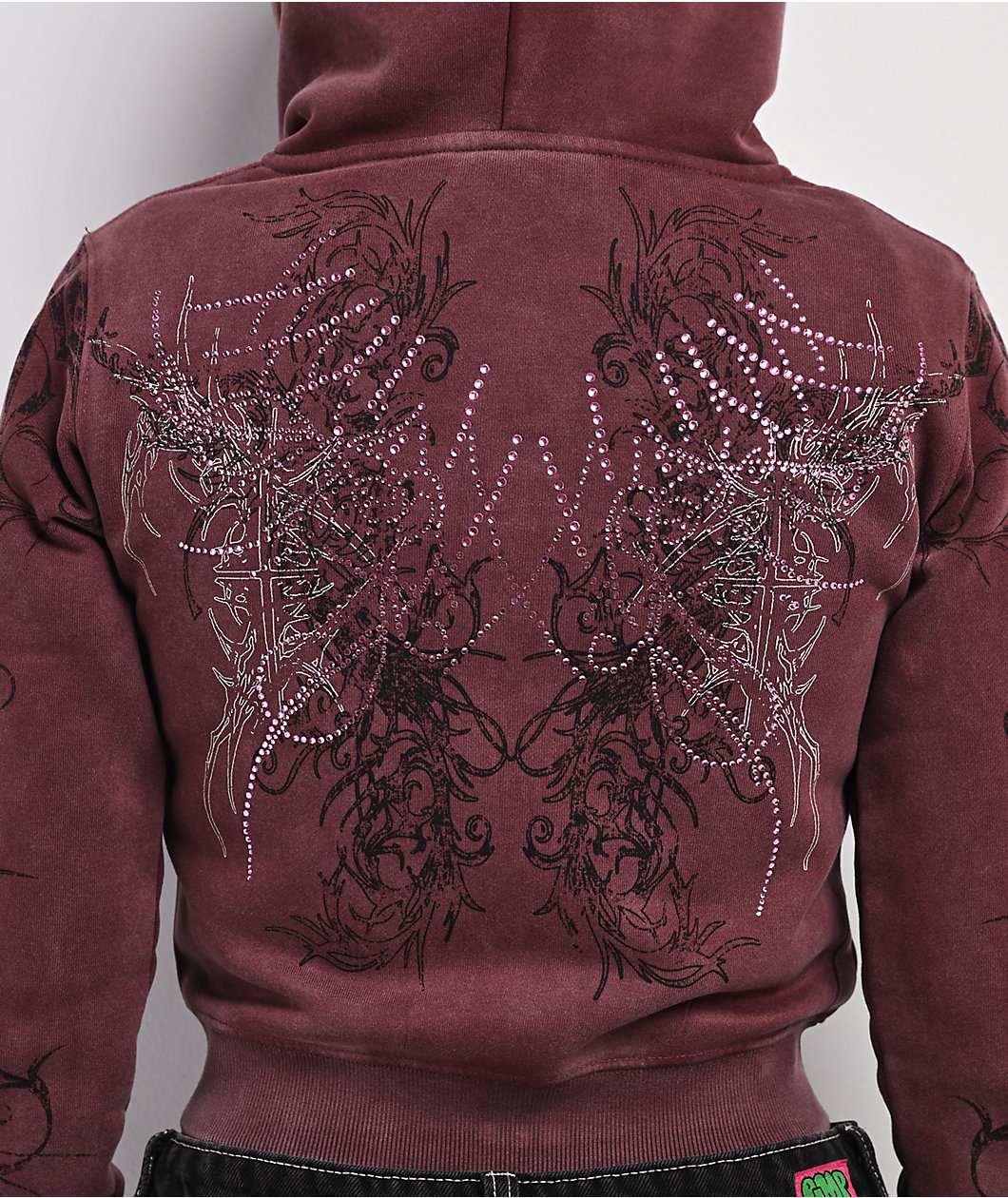 Insomnia Visuals Fever Red Wash Crop Zip Hoodie