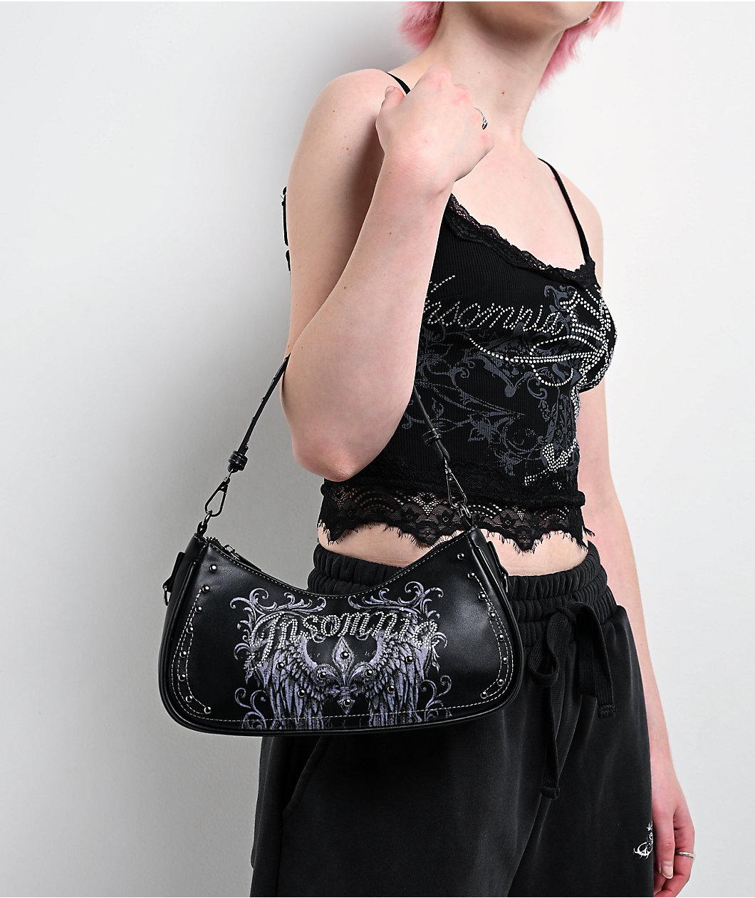 Insomnia Visuals Fleur Rhinestone Black Handbag