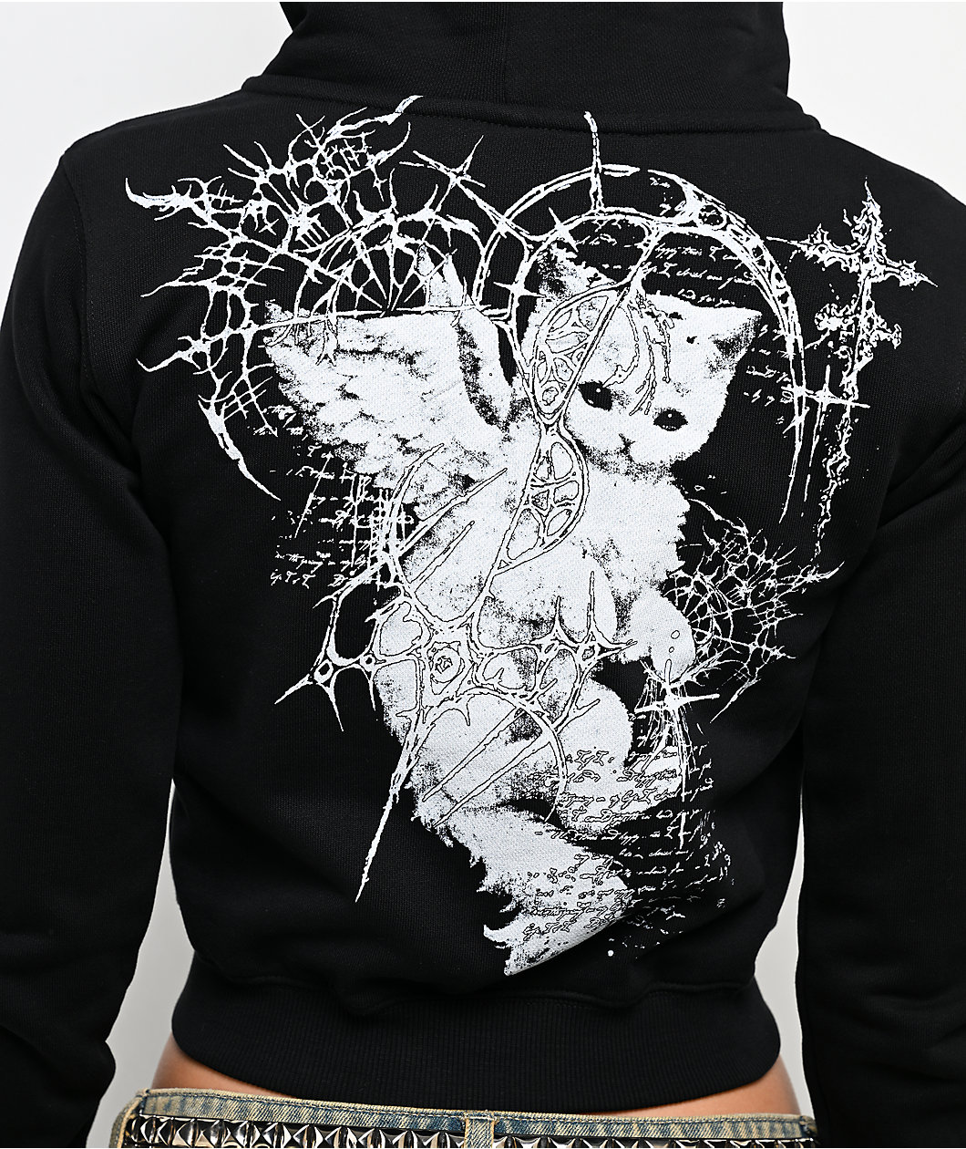 Insomnia Visuals Kitty Sigilism Black Crop Zip Hoodie