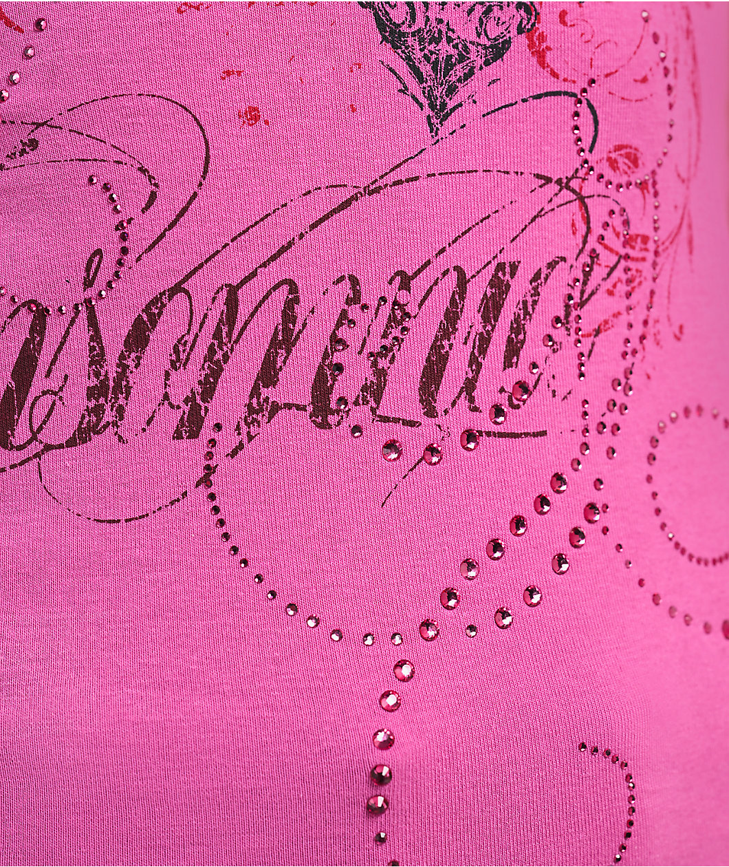Insomnia Visuals Lovers Rhinestone Pink V-Neck T-Shirt