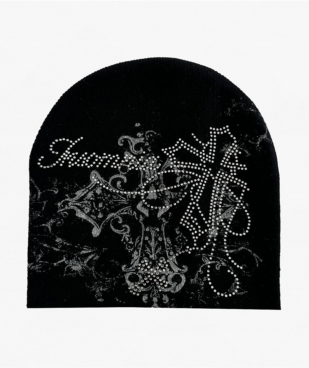 Insomnia Visuals Rhinestone Crosses Black Skully Beanie