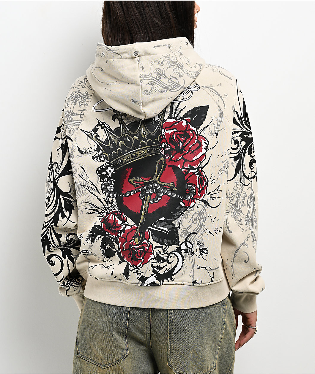 Insomnia Visuals Royal Heart Faux Fur Cream Zip Hoodie