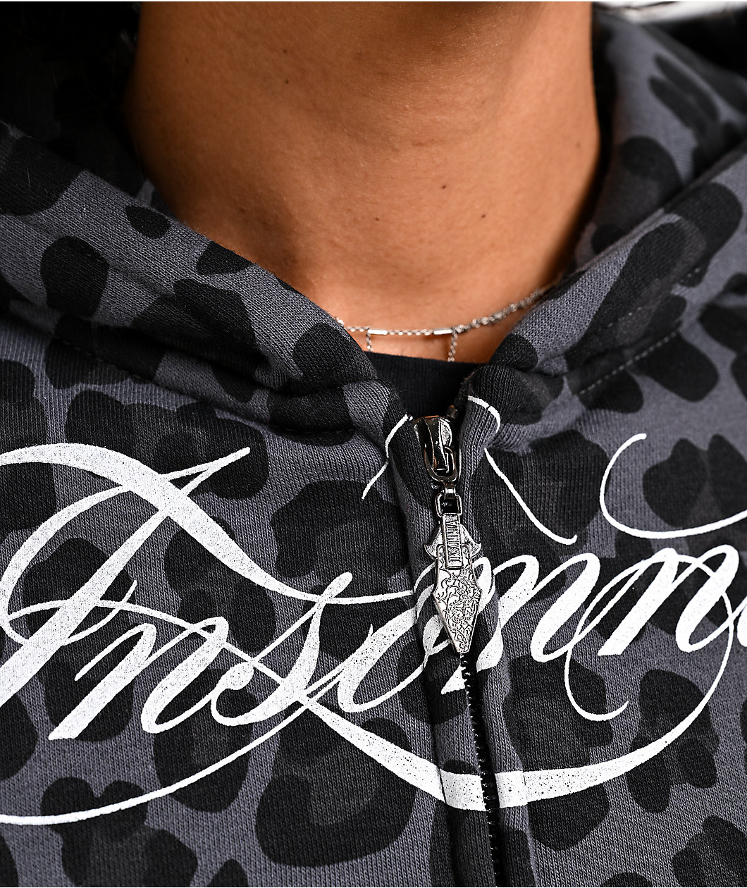 Insomnia Visuals Script Black Cheetah Crop Zip Hoodie