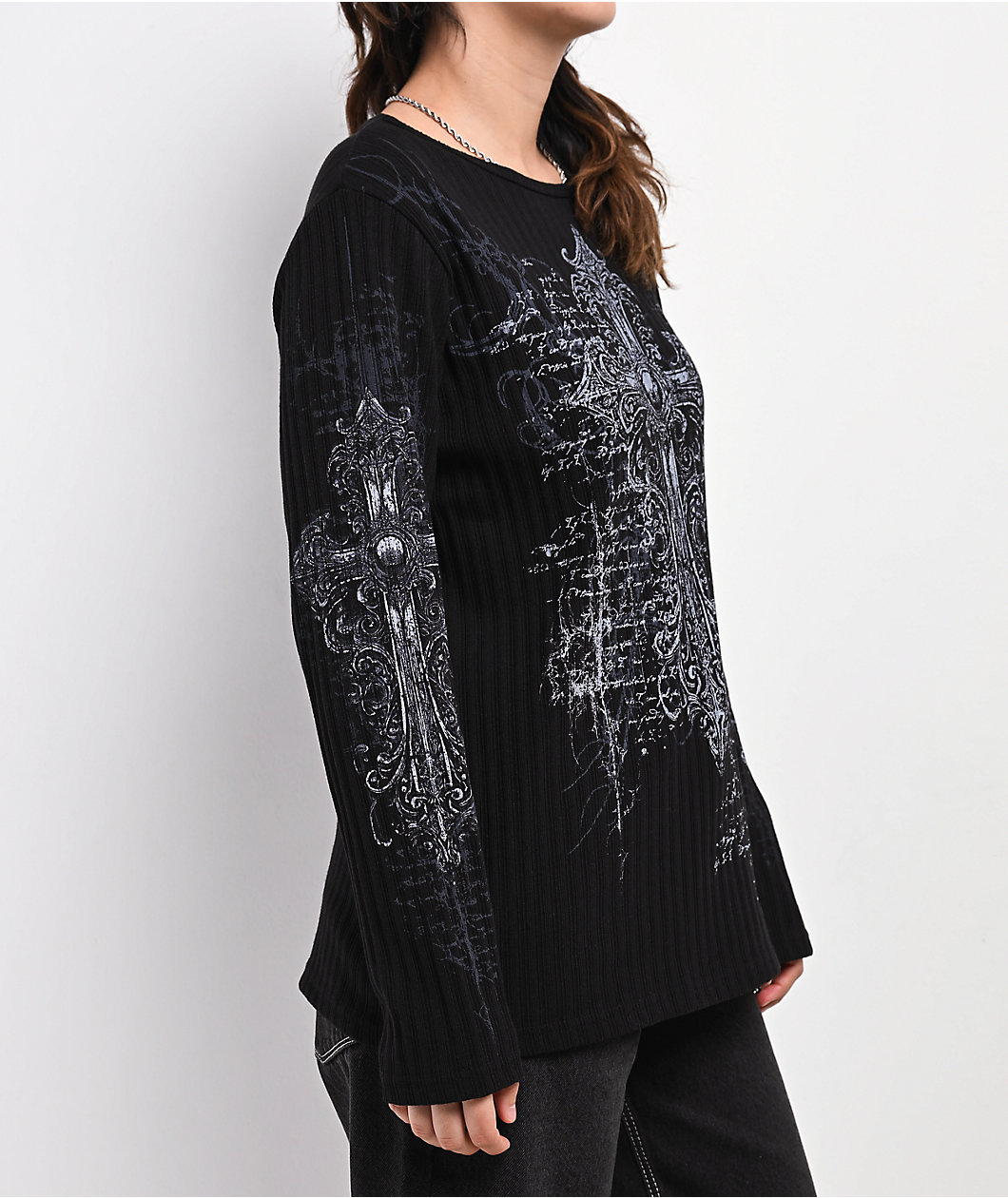 Insomnia Visuals Scripture Ribbed Black Long Sleeve Oversized T-Shirt