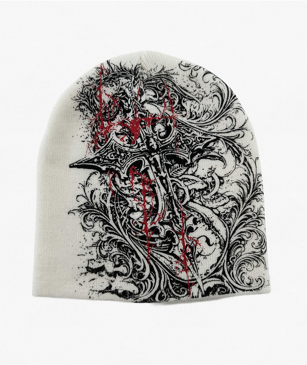 Insomnia Visuals Sigil Cross White Skully Beanie