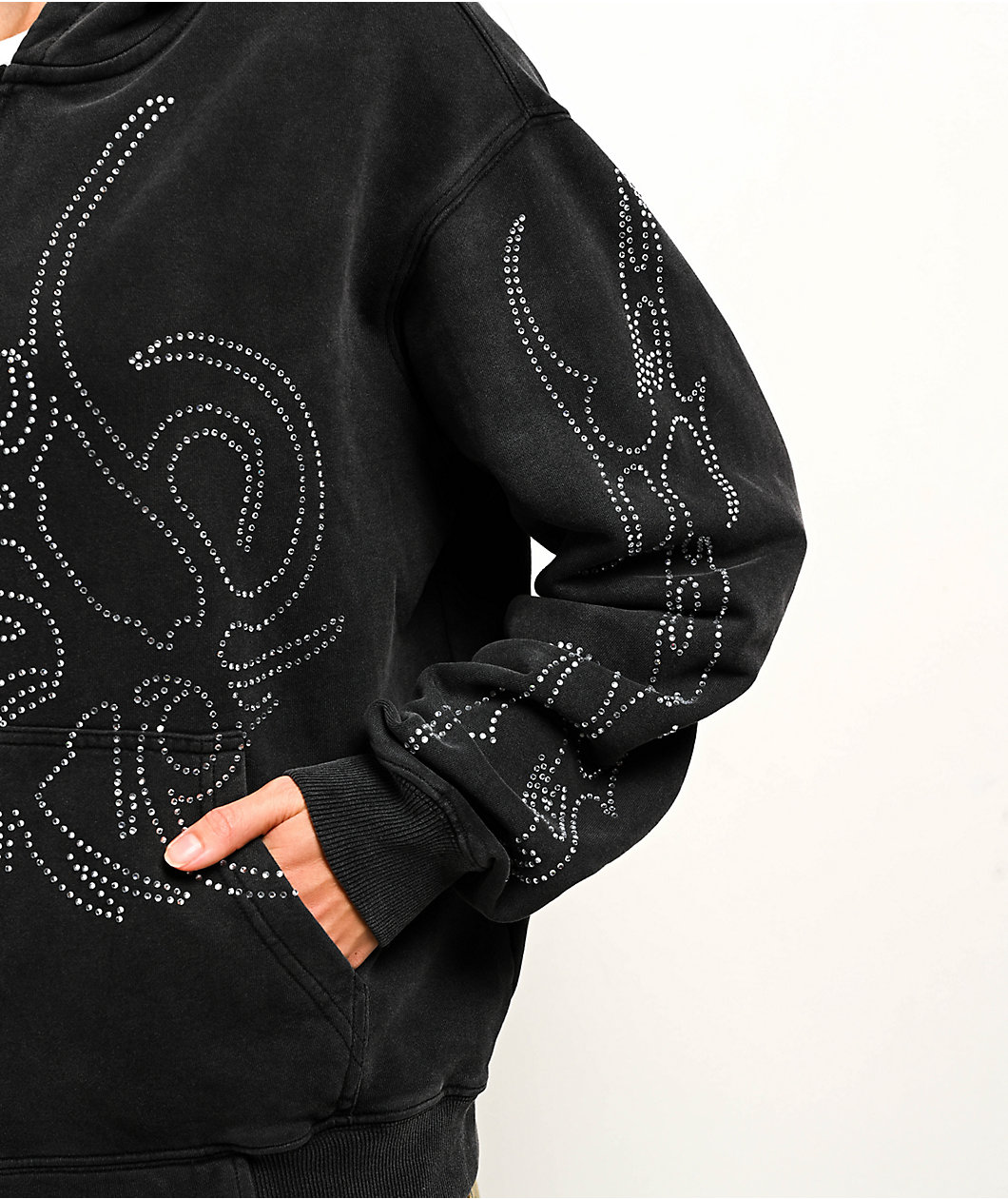 Insomnia Visuals Sigil Rhinestone Black Crop Zip Hoodie