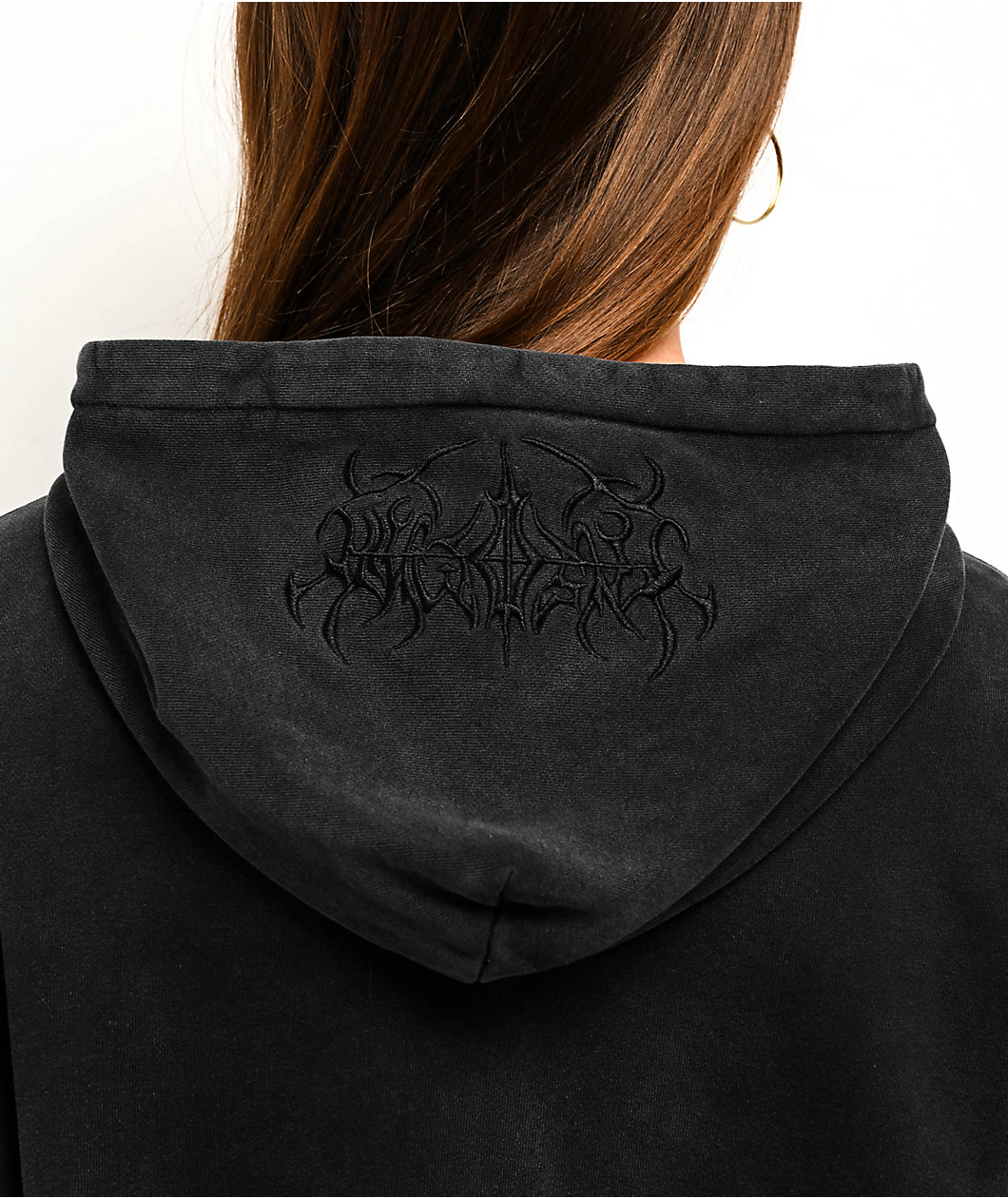 Insomnia Visuals Sigil Rhinestone Black Crop Zip Hoodie