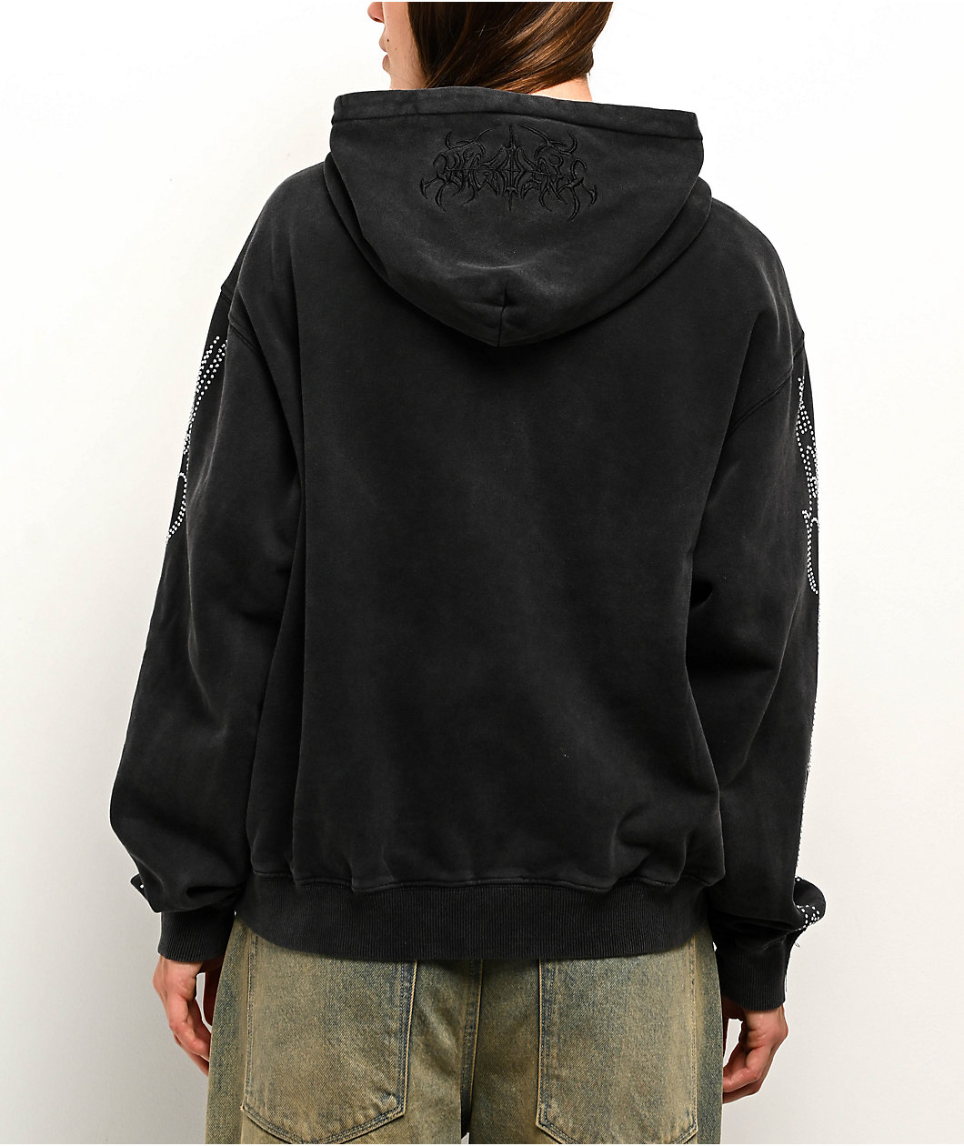 Insomnia Visuals Sigil Rhinestone Black Crop Zip Hoodie