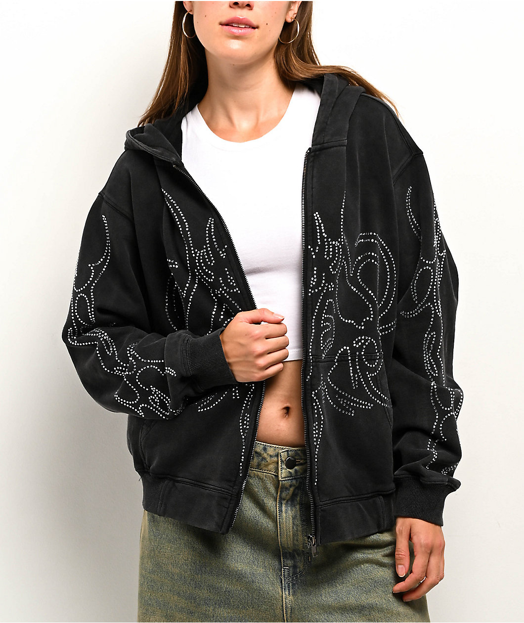 Insomnia Visuals Sigil Rhinestone Black Zip Hoodie