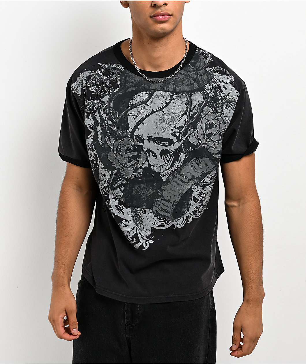 Insomnia Visuals Thorns Black Wash Ringer T-Shirt