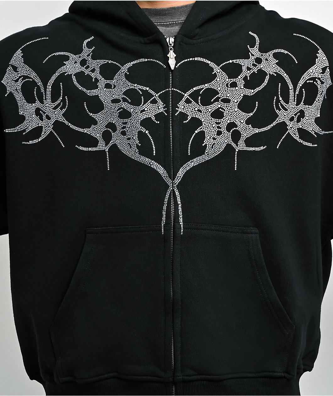 Insomnia Visuals Thorns Rhinestone Black Zip Hoodie