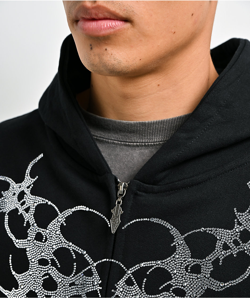 Insomnia Visuals Thorns Rhinestone Black Zip Hoodie