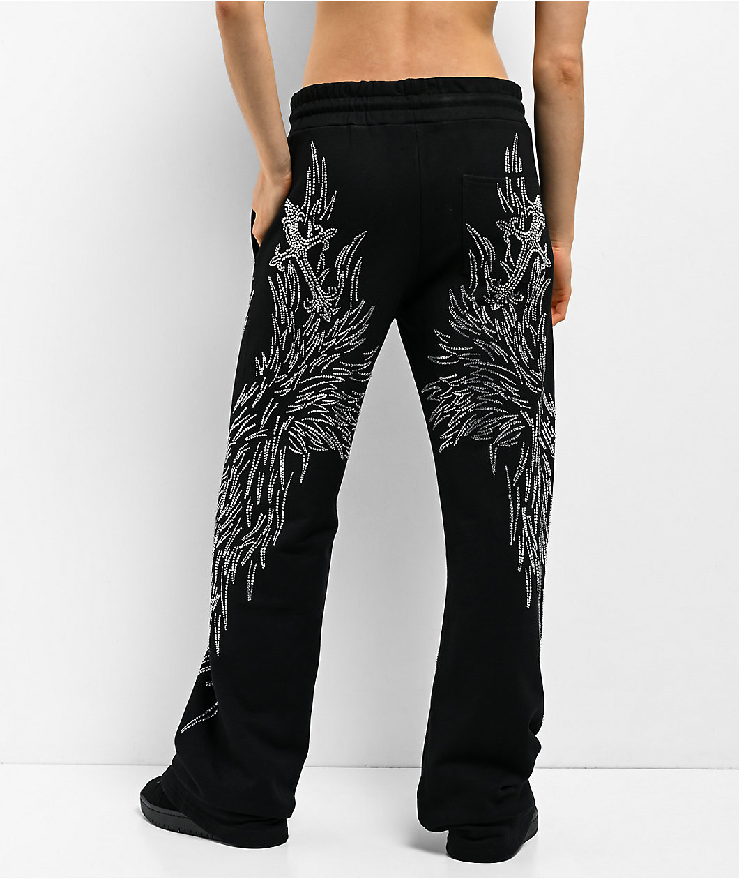 Insomnia Visuals Wings Rhinestone Black Sweatpants