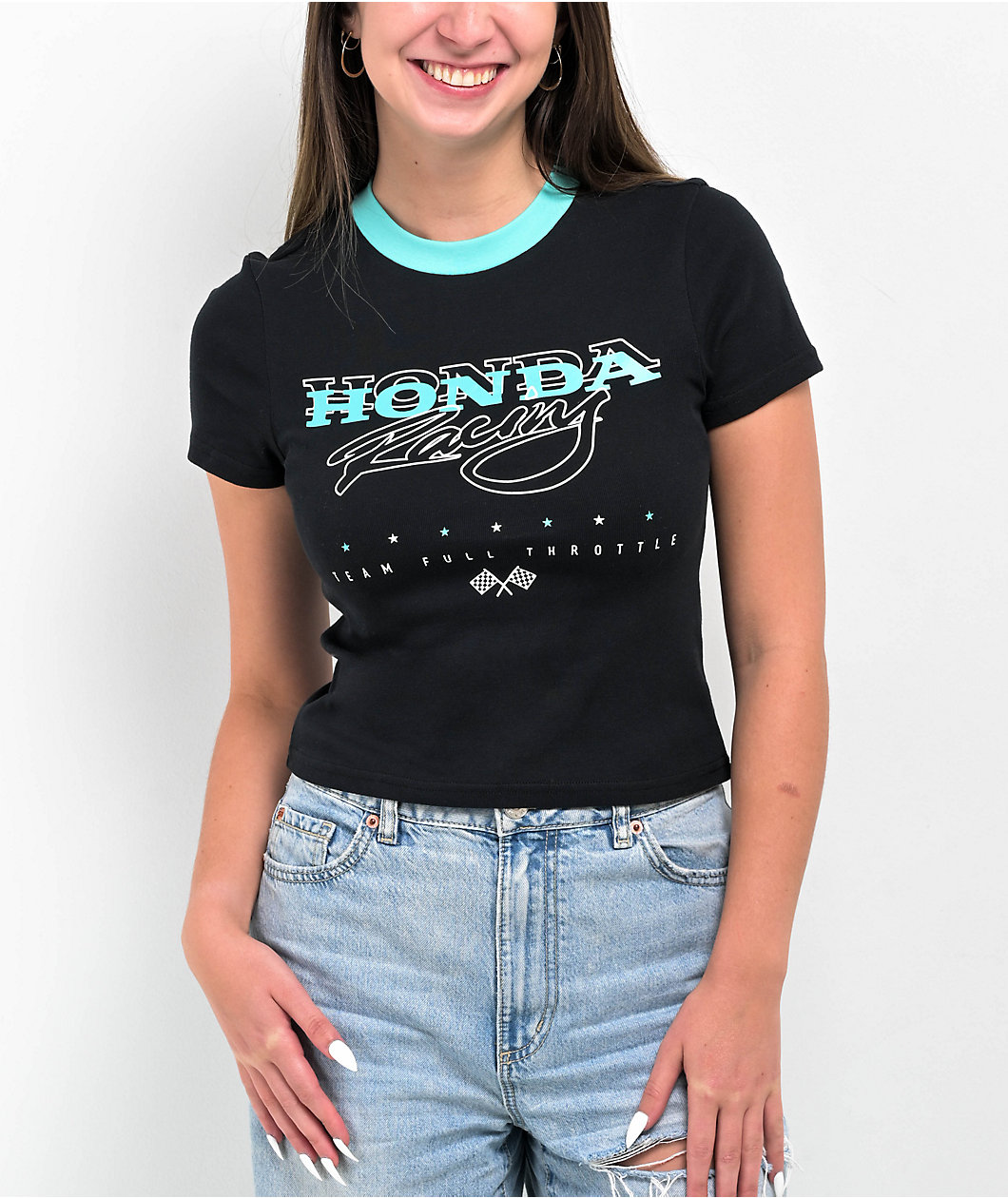 JT Racing x Honda Ringer Black Crop T-Shirt