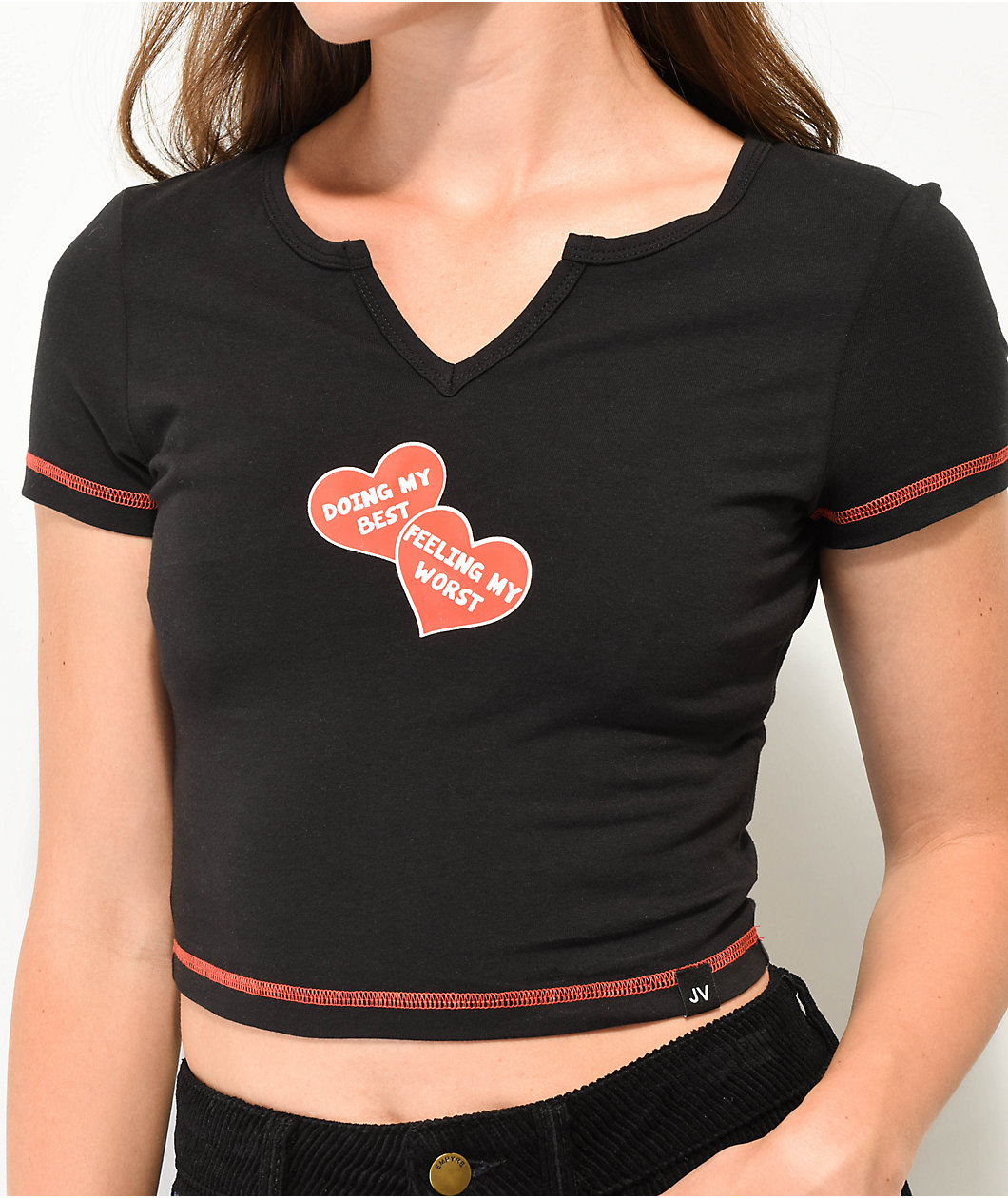 JV by Jac Vanek Doing My Best Black Crop T-Shirt