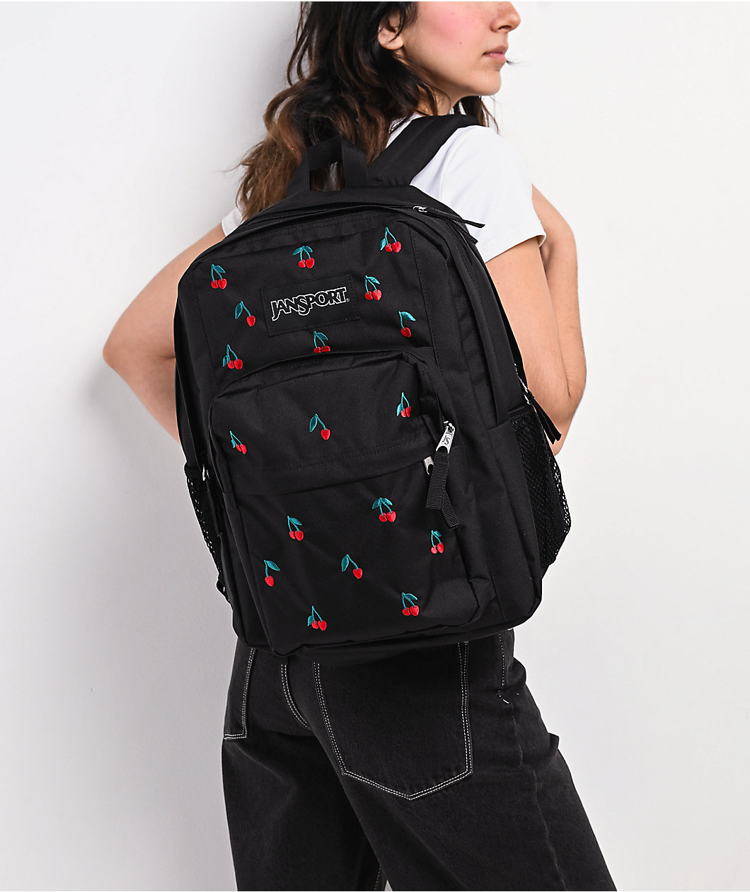 Jansport Big Plans Embroidered Cherry Black Backpack