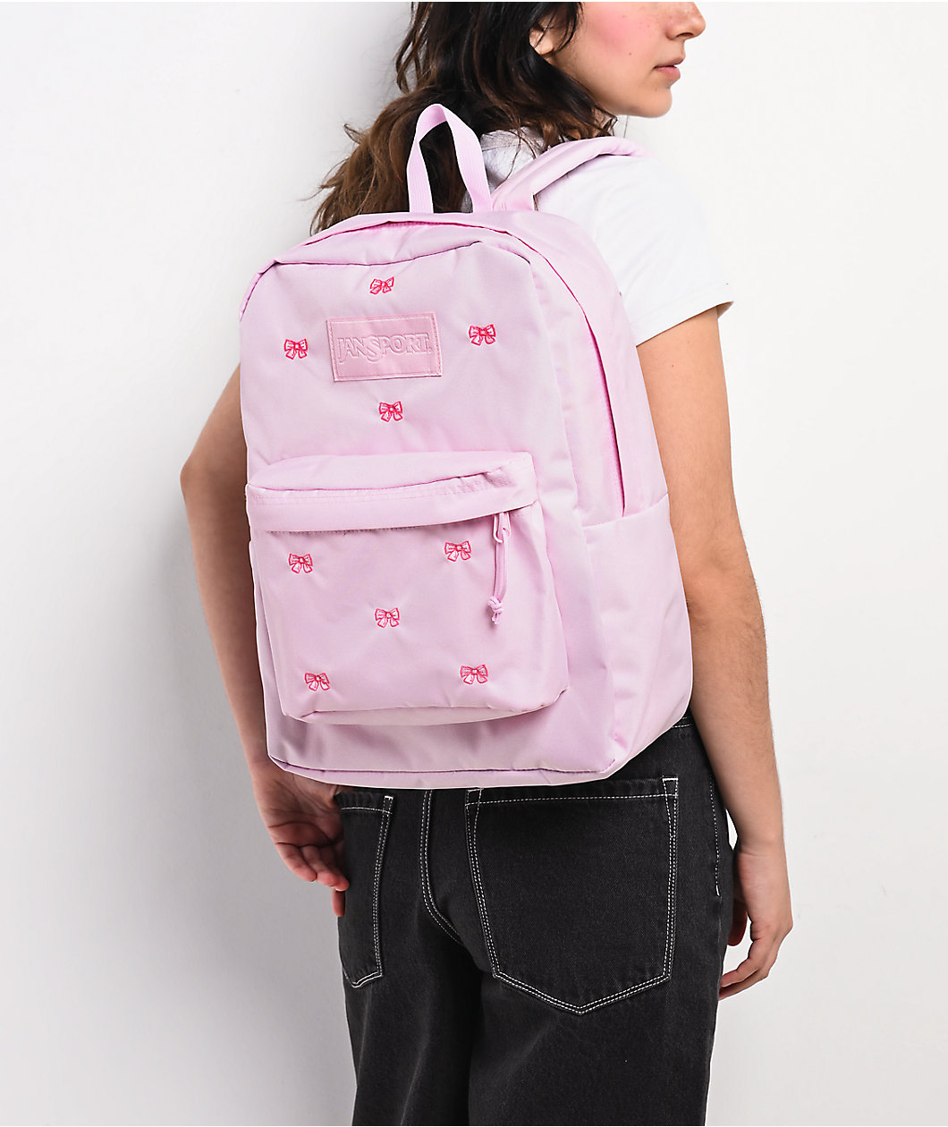Jansport Superbreak Plus Embroidered Bows Pink Backpack